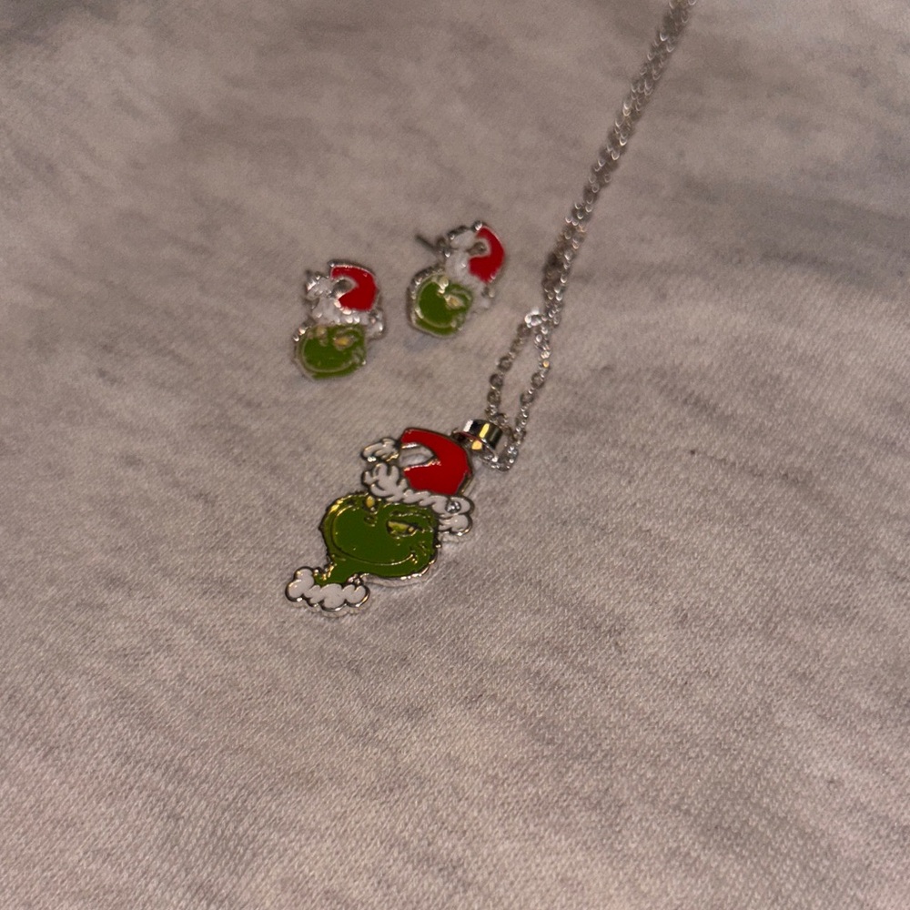 Vibrant Grinch Silver Necklace with Red and Green Accents
